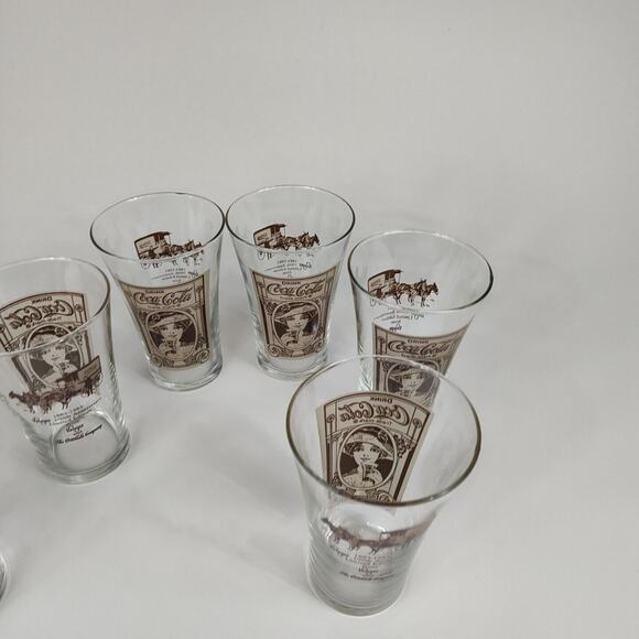 Vintage 100th Anniversary 1983 Coca Cola Flair Glasses Set Of 6 Kroger - Picture 6 of 8